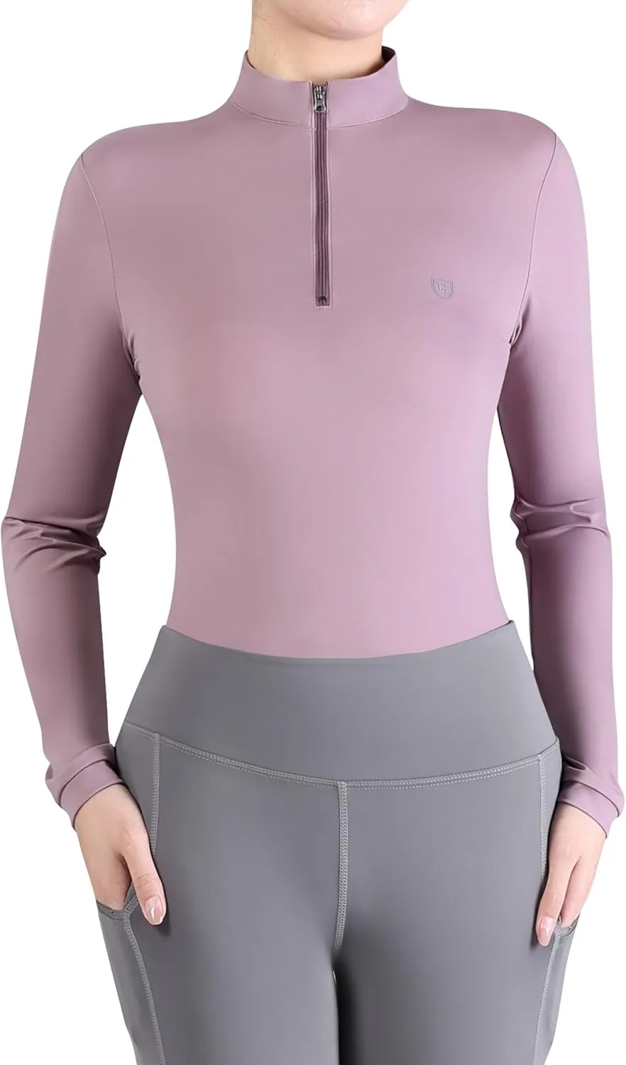 Harrison Howard Women's Equestrian Sweat Absorption Quick Drying Horse Riding Long Sleeve Shirt 1/4 Zip Base Layer