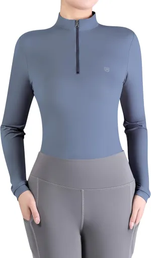 Harrison Howard Women's Equestrian Sweat Absorption Quick Drying Horse Riding Long Sleeve Shirt 1/4 Zip Base Layer