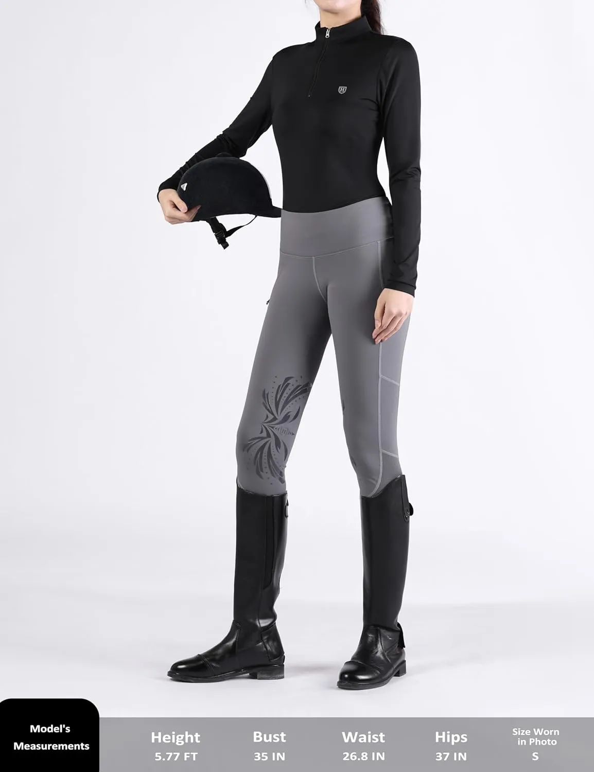 Harrison Howard Women's Equestrian Sweat Absorption Quick Drying Horse Riding Long Sleeve Shirt 1/4 Zip Base Layer