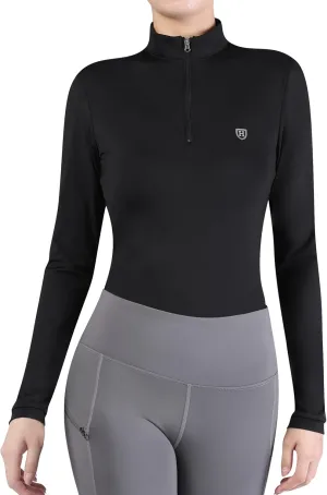 Harrison Howard Women's Equestrian Sweat Absorption Quick Drying Horse Riding Long Sleeve Shirt 1/4 Zip Base Layer