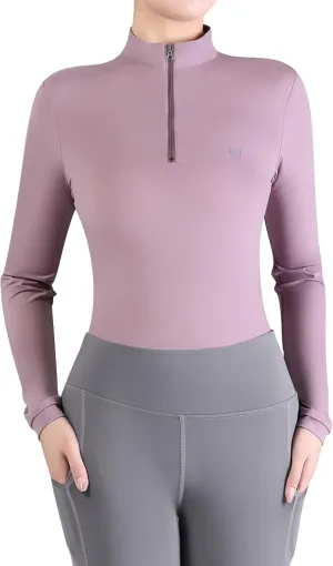 Harrison Howard Women's Equestrian Sweat Absorption Quick Drying Horse Riding Long Sleeve Shirt 1/4 Zip Base Layer