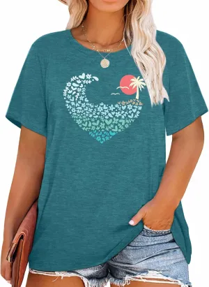 HDLTE Plus Size Beach Shirts for Women Short Sleeve Hawaiian Shirt Casual Summer Vacation Blouses