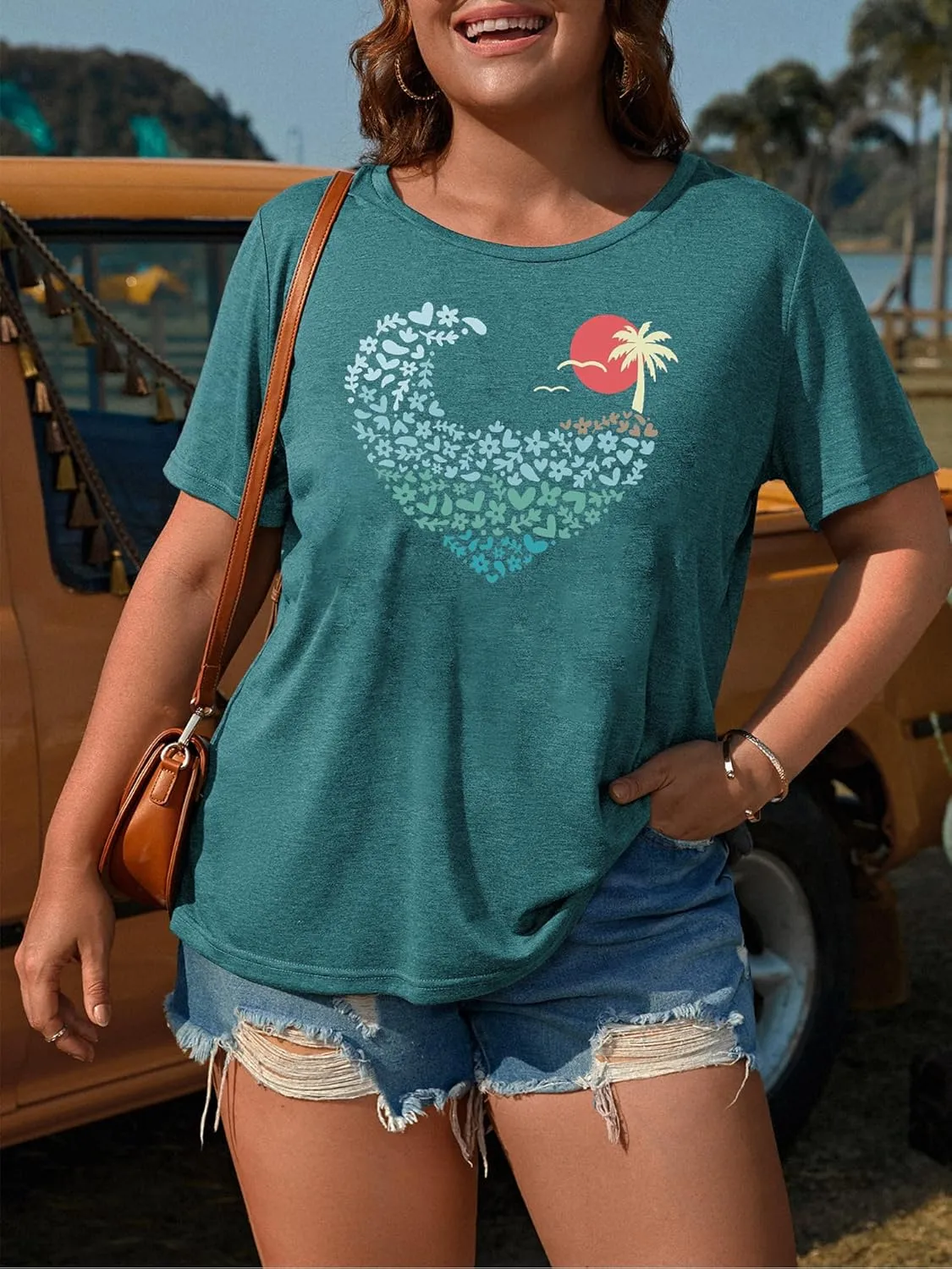 HDLTE Plus Size Beach Shirts for Women Short Sleeve Hawaiian Shirt Casual Summer Vacation Blouses