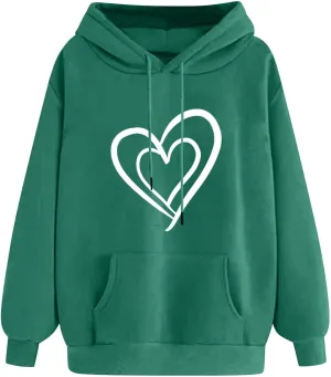 Heart Hoodies Women Graphic Sweatshirts Long Sleeve Pullover Sweater Oversized Tops Trendy Valentine's Day Outfits