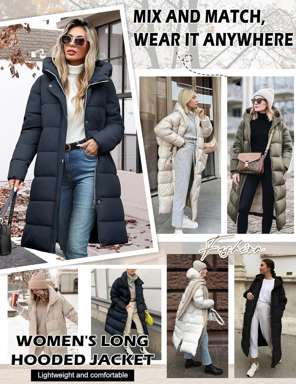 HEEKPEK Womens Winter Long Puffer Coats Down Thicken Warm Quilted Jacket Mid-Length with Side Zipper and Hood Outerwear
