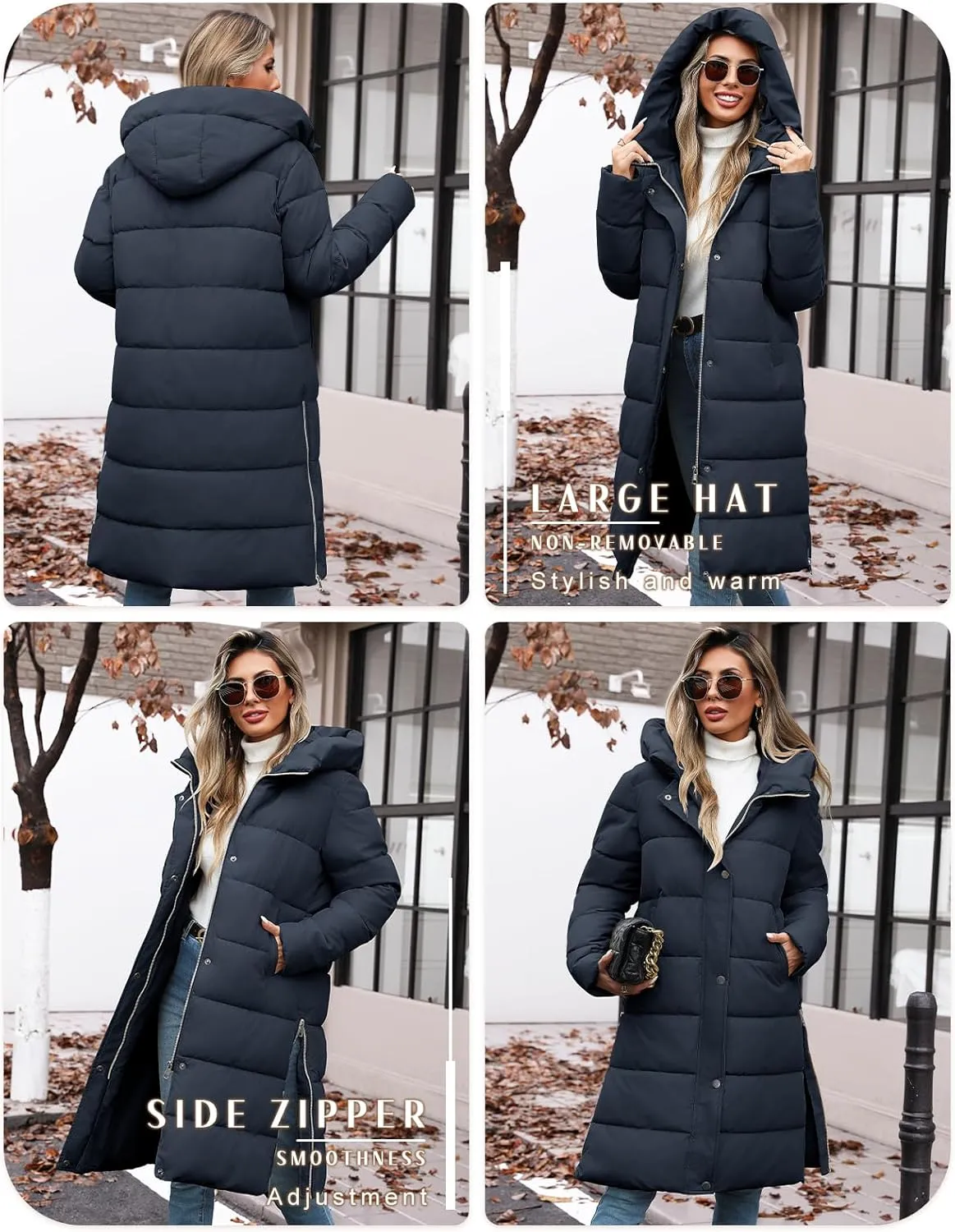 HEEKPEK Womens Winter Long Puffer Coats Down Thicken Warm Quilted Jacket Mid-Length with Side Zipper and Hood Outerwear