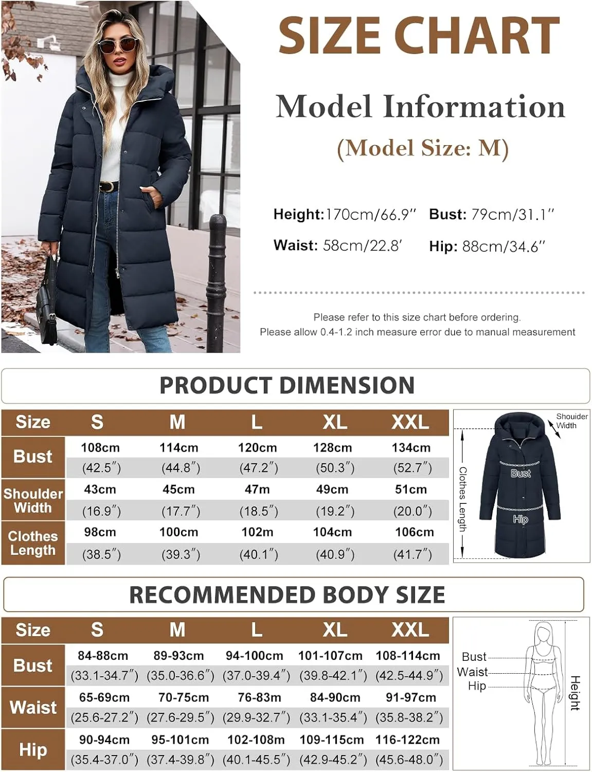 HEEKPEK Womens Winter Long Puffer Coats Down Thicken Warm Quilted Jacket Mid-Length with Side Zipper and Hood Outerwear