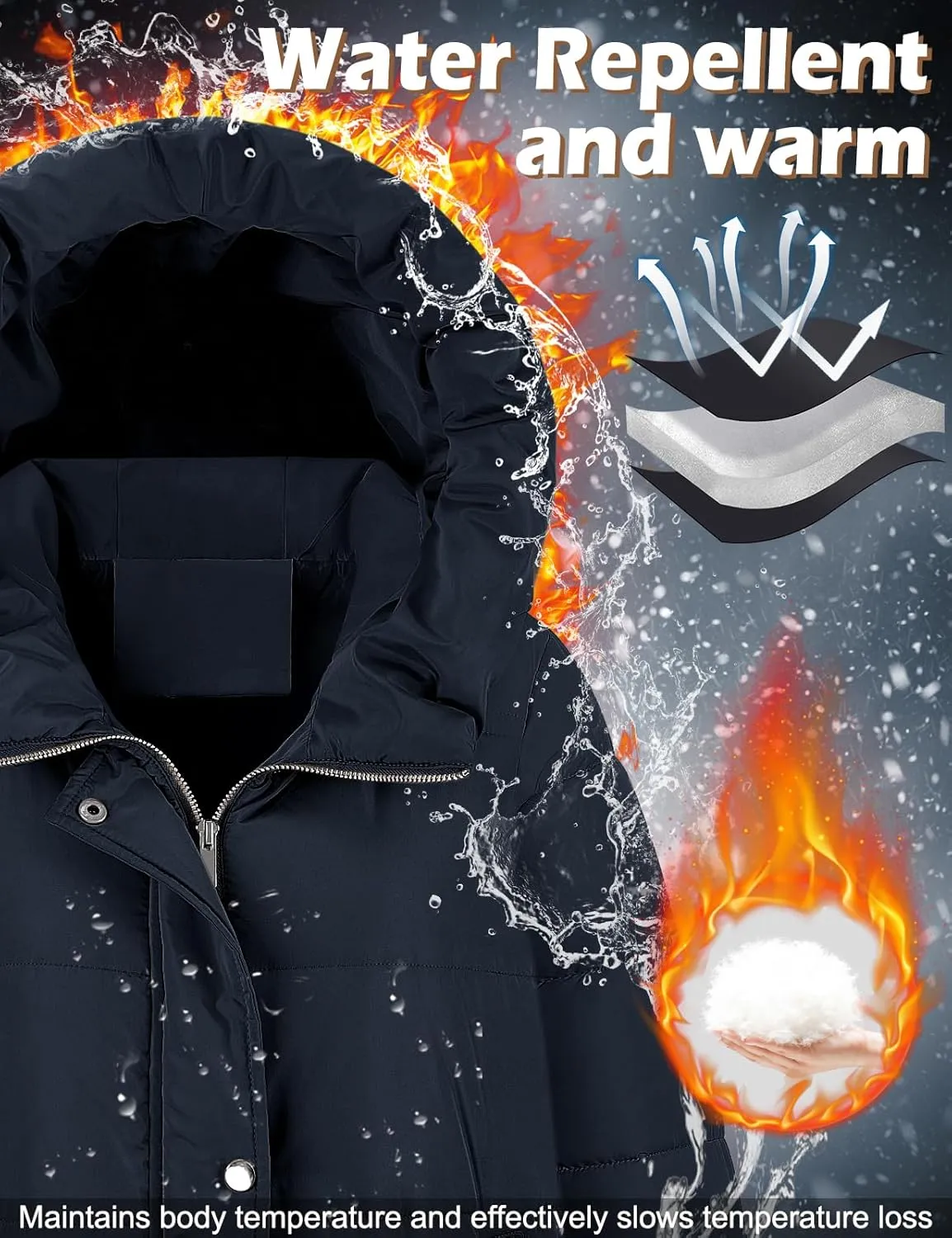 HEEKPEK Womens Winter Long Puffer Coats Down Thicken Warm Quilted Jacket Mid-Length with Side Zipper and Hood Outerwear