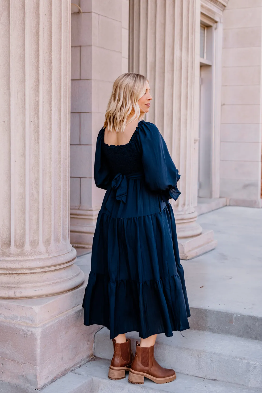 Henley Tiered Midi Dress | Navy