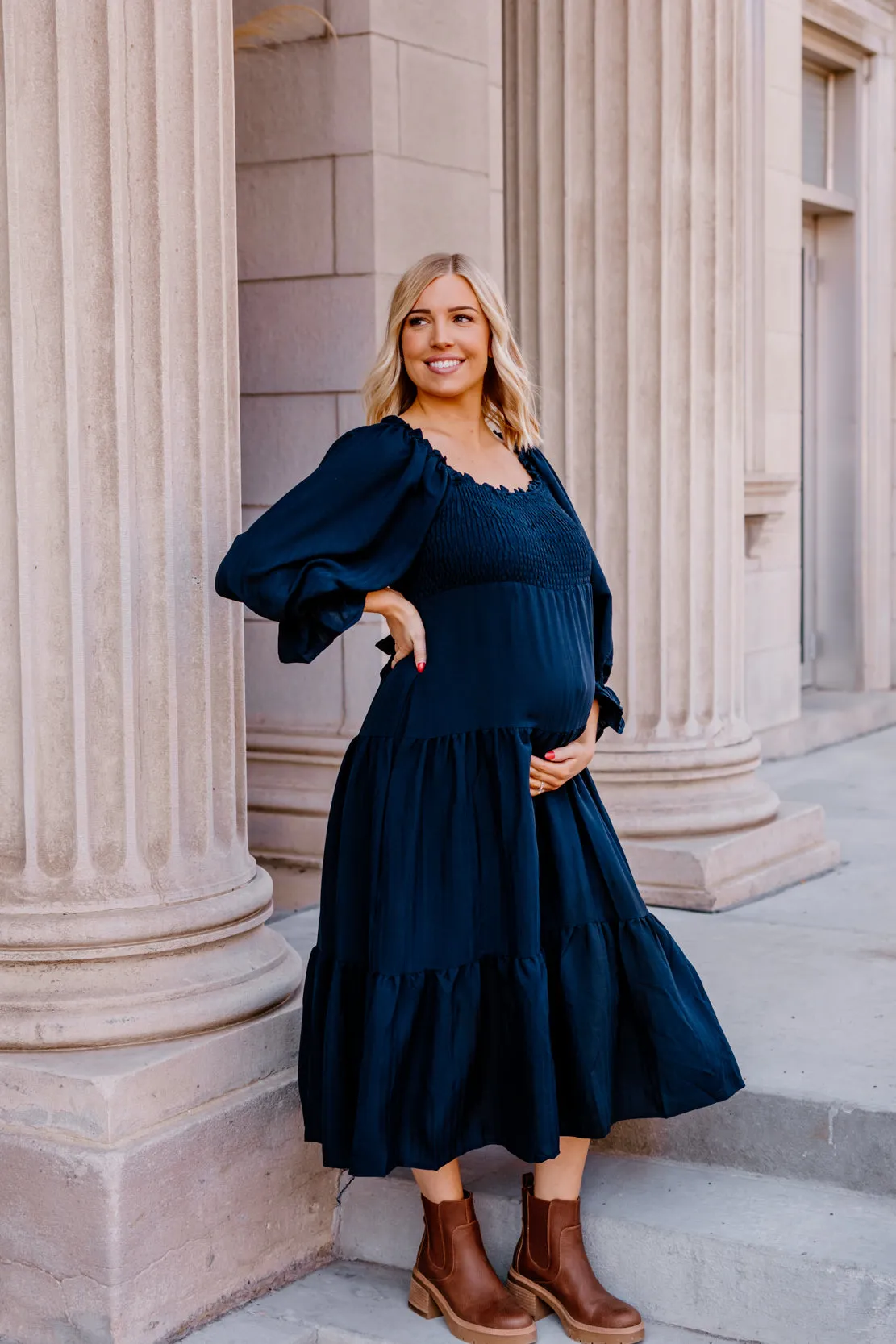Henley Tiered Midi Dress | Navy