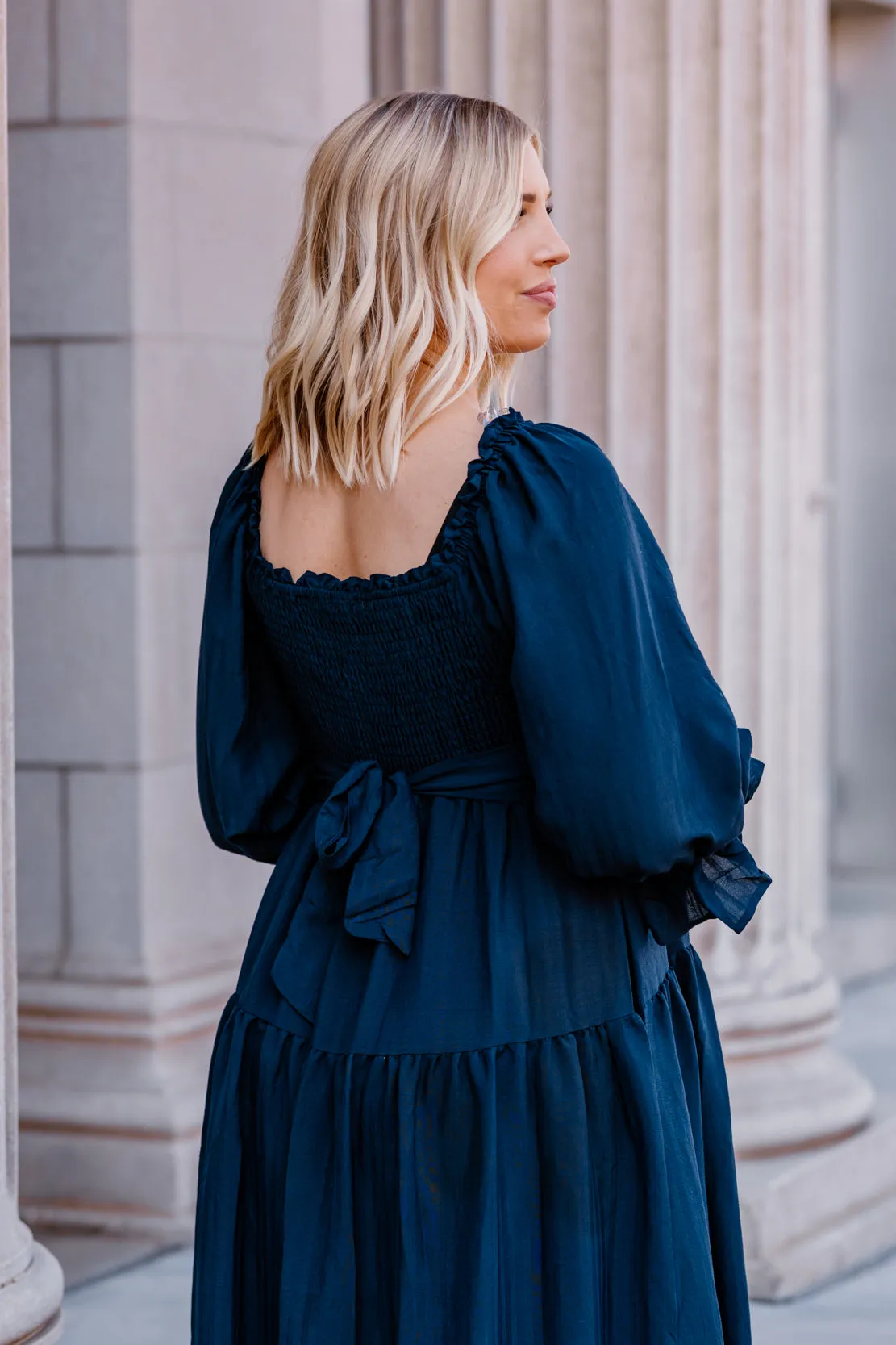 Henley Tiered Midi Dress | Navy