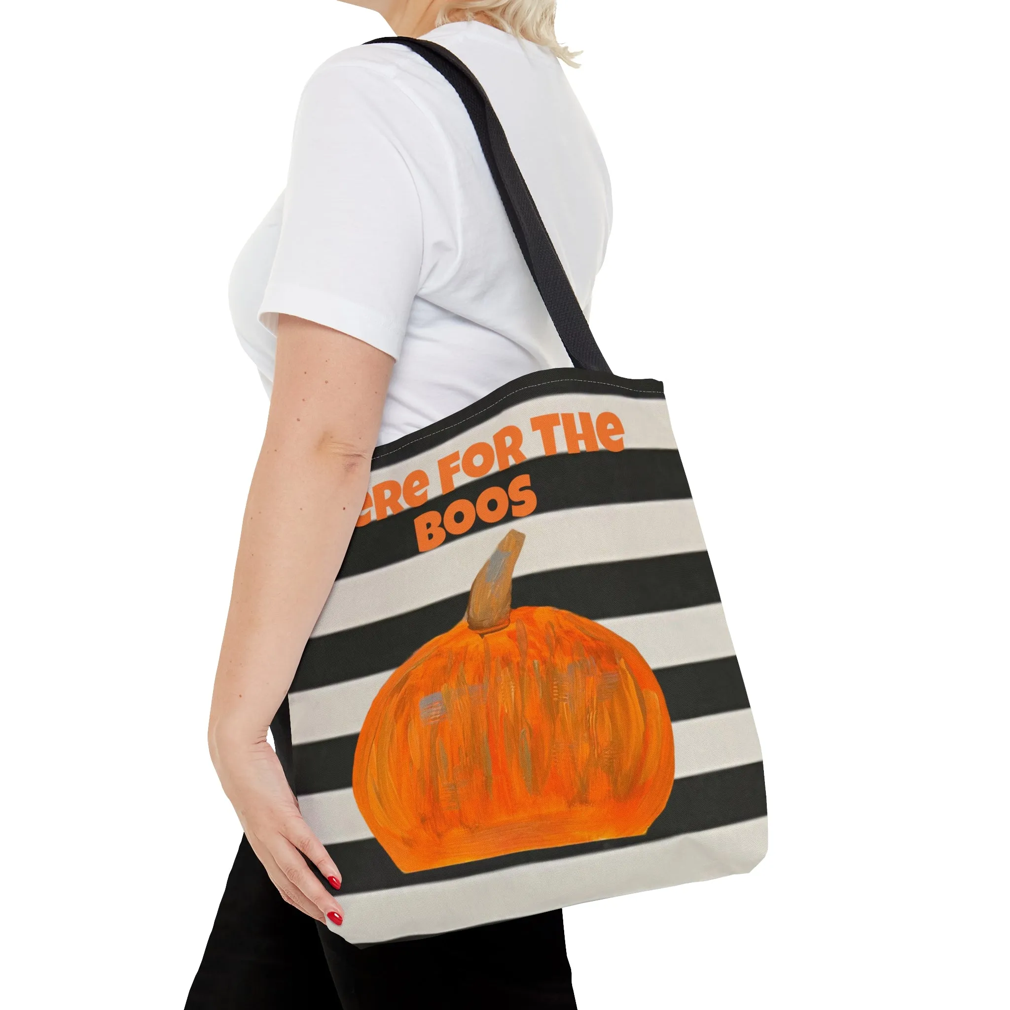 Here For The Boos Black and White Striped Tote Bag (AOP)