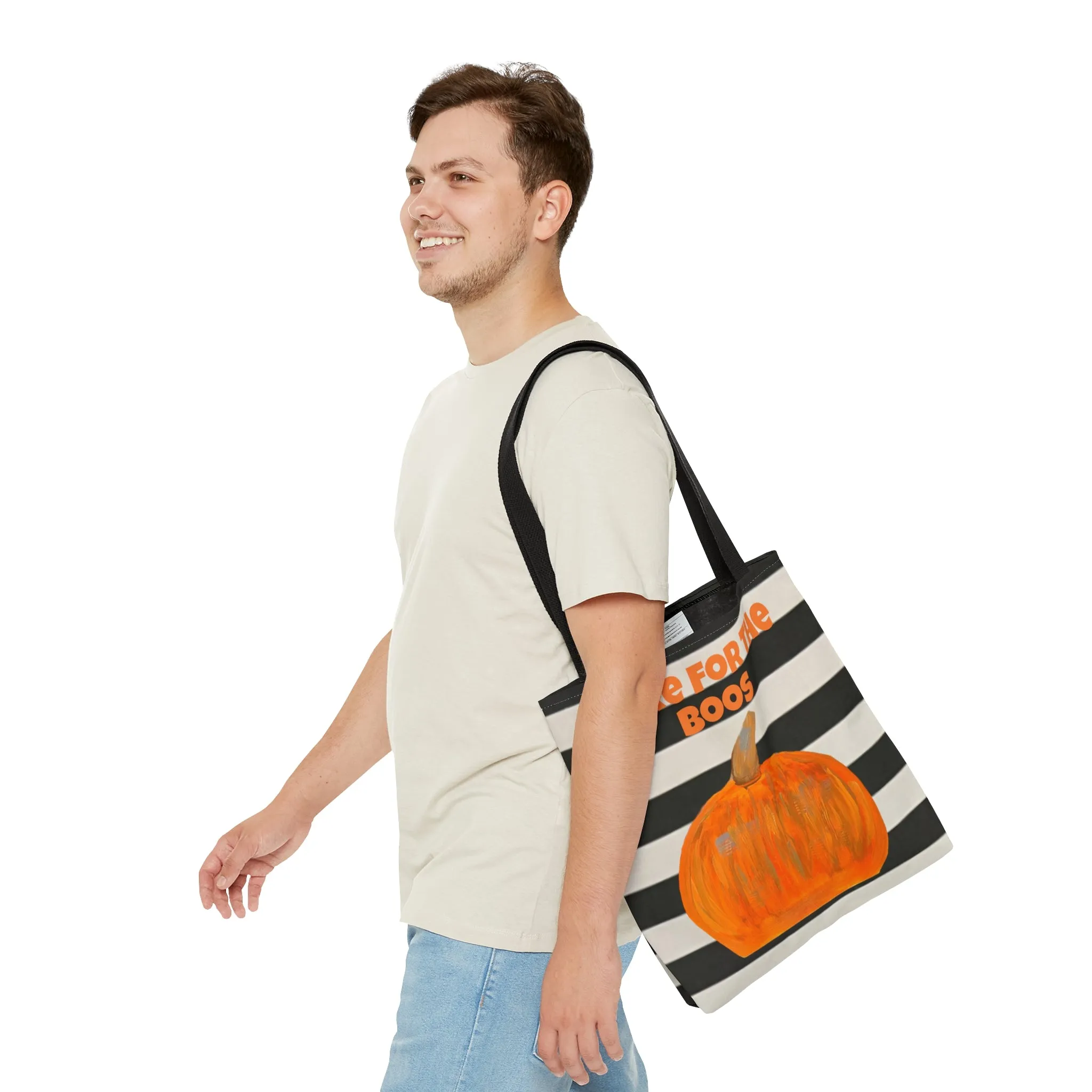 Here For The Boos Black and White Striped Tote Bag (AOP)