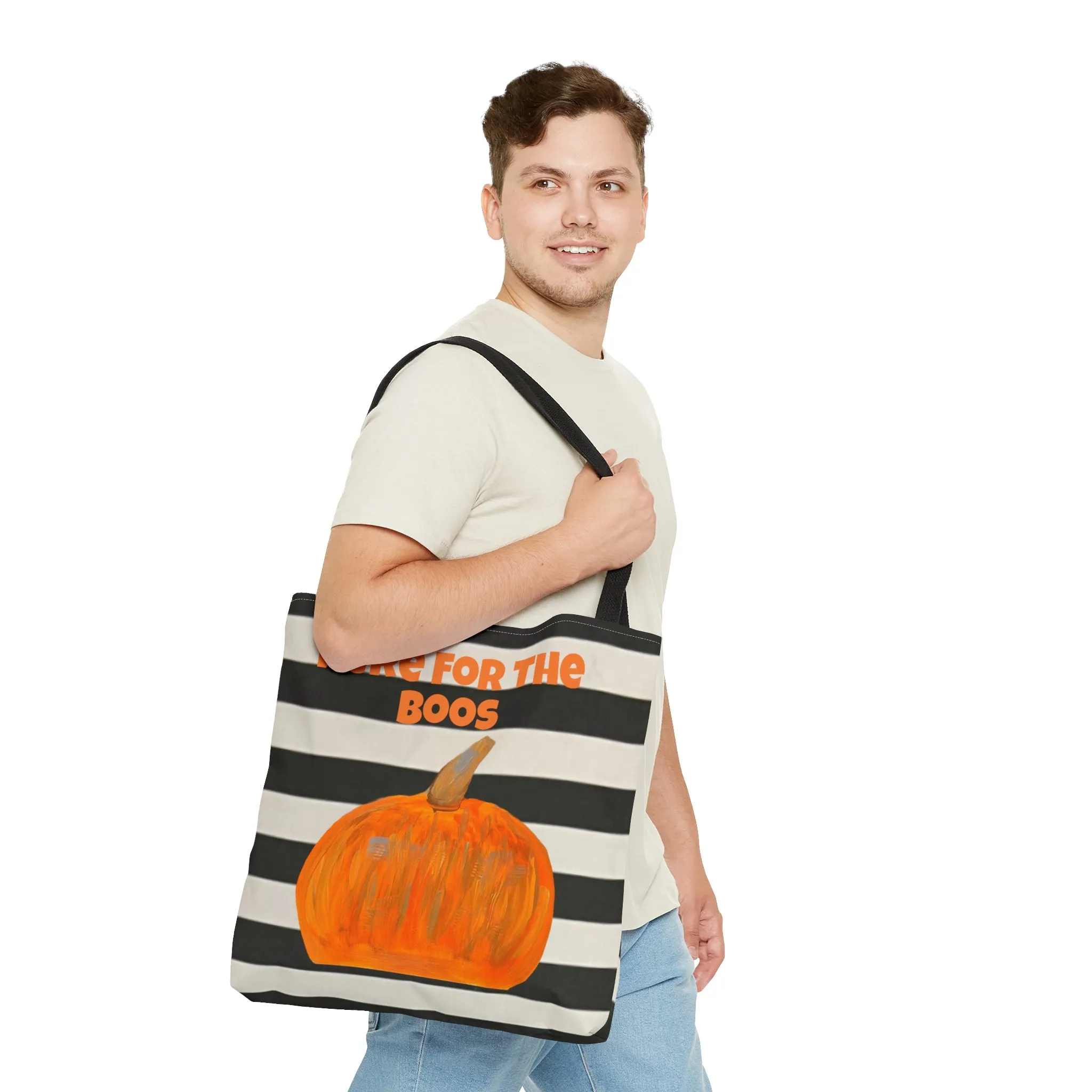 Here For The Boos Black and White Striped Tote Bag (AOP)