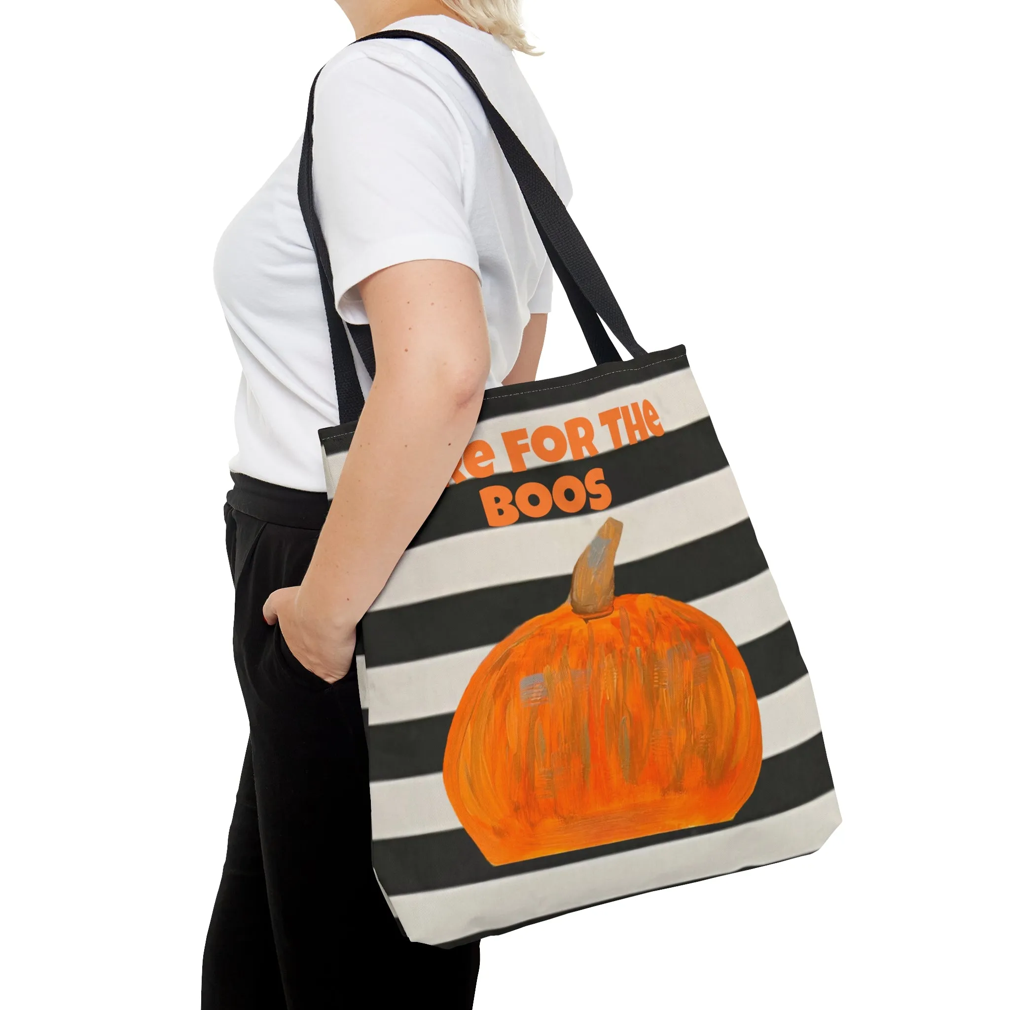 Here For The Boos Black and White Striped Tote Bag (AOP)