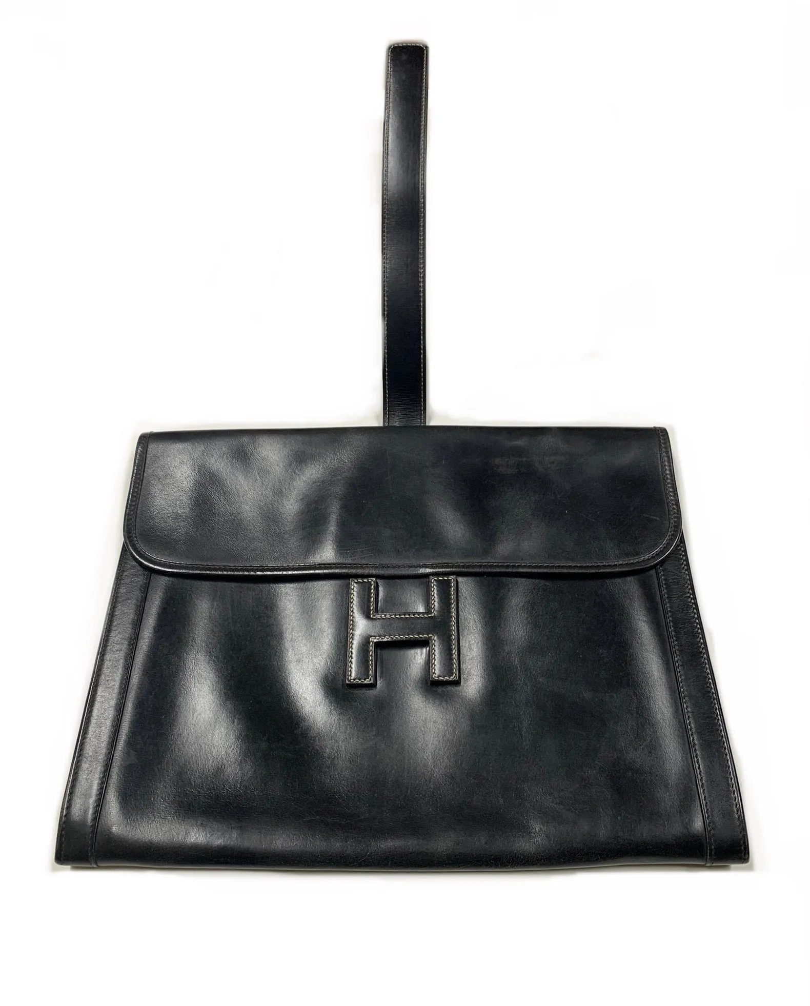 HERMS VINTAGE JIGE GM CALF LEATHER CLUTCH ENVELOPE HANDBAG
