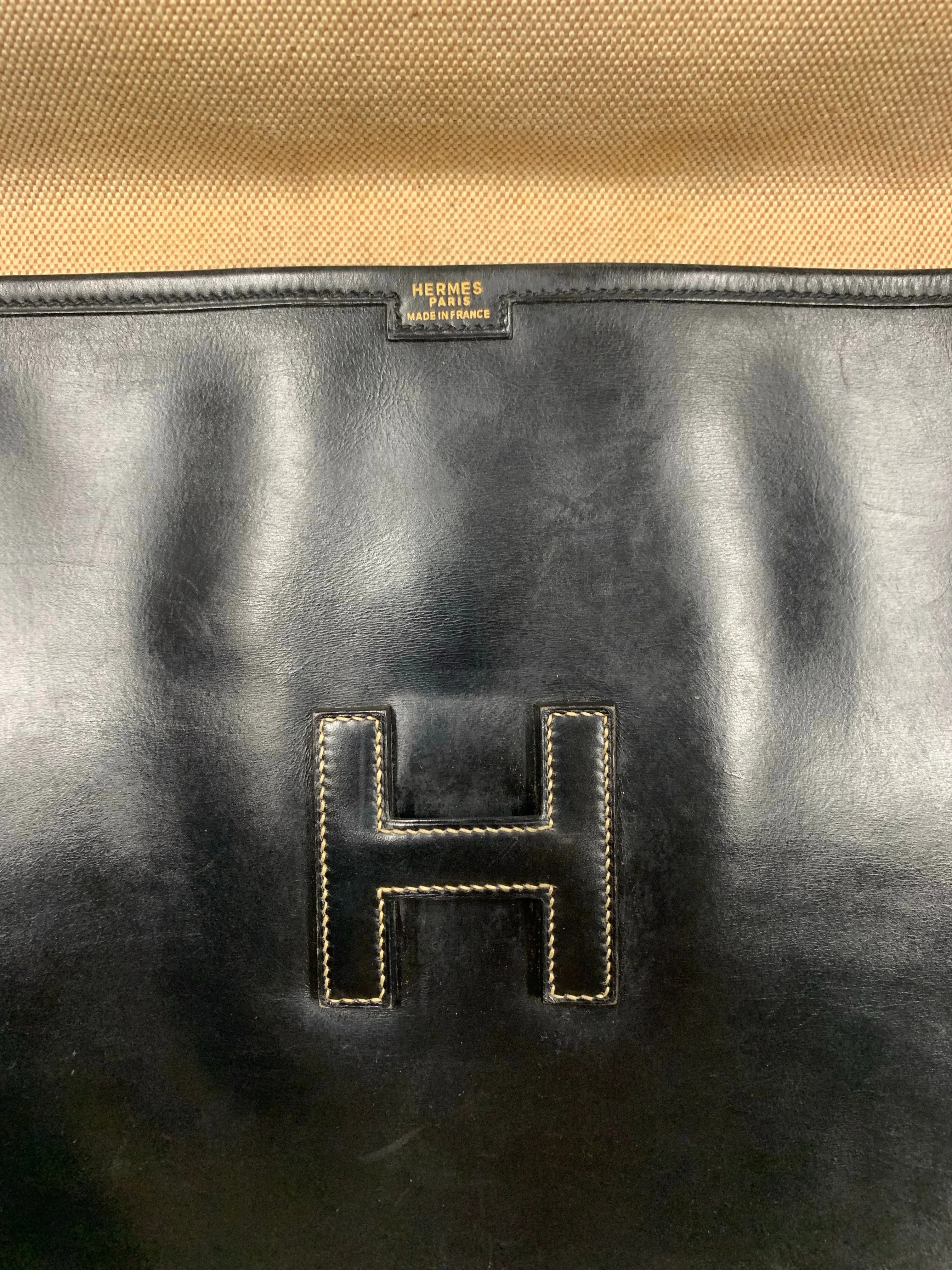 HERMS VINTAGE JIGE GM CALF LEATHER CLUTCH ENVELOPE HANDBAG