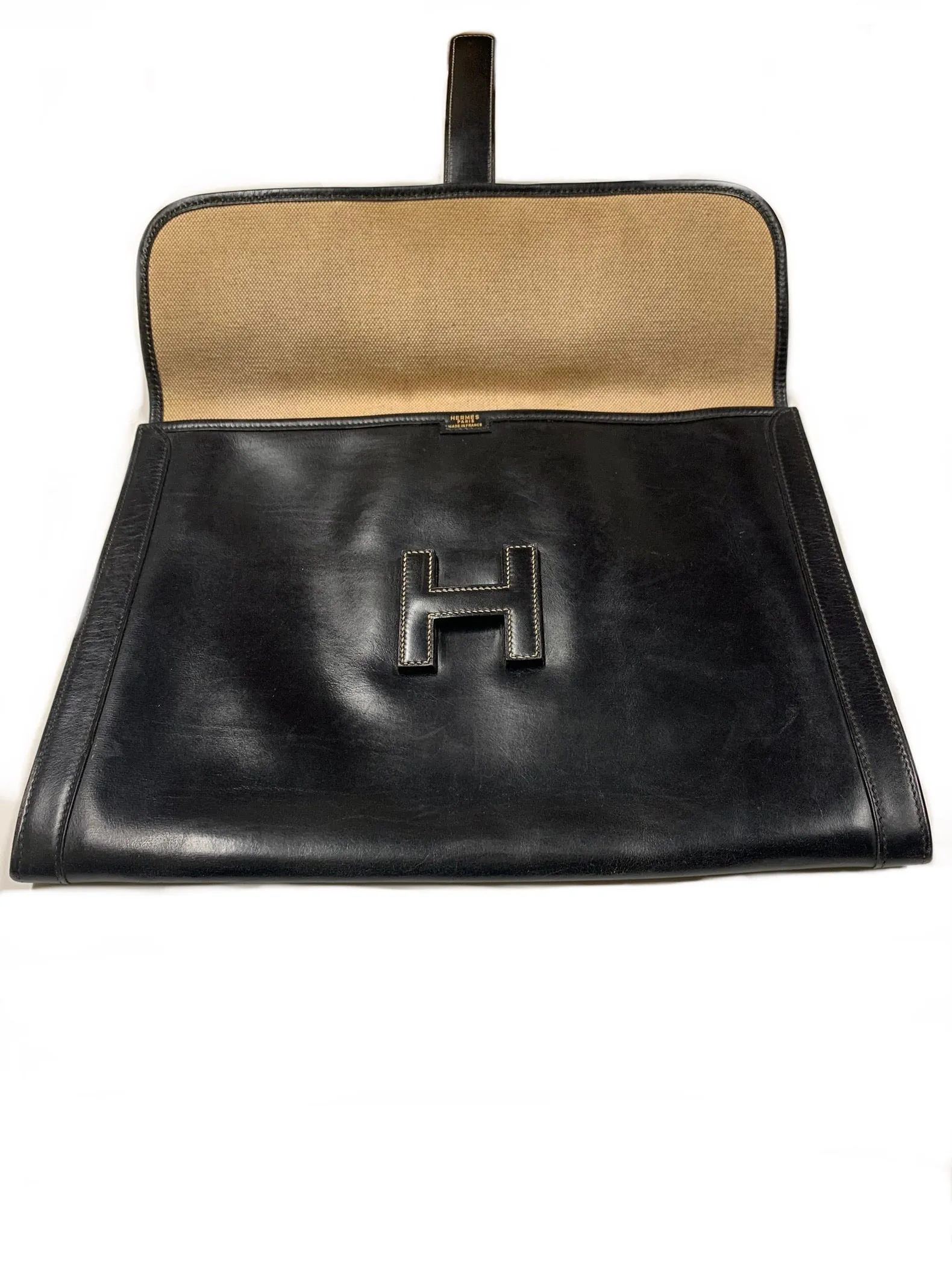 HERMS VINTAGE JIGE GM CALF LEATHER CLUTCH ENVELOPE HANDBAG