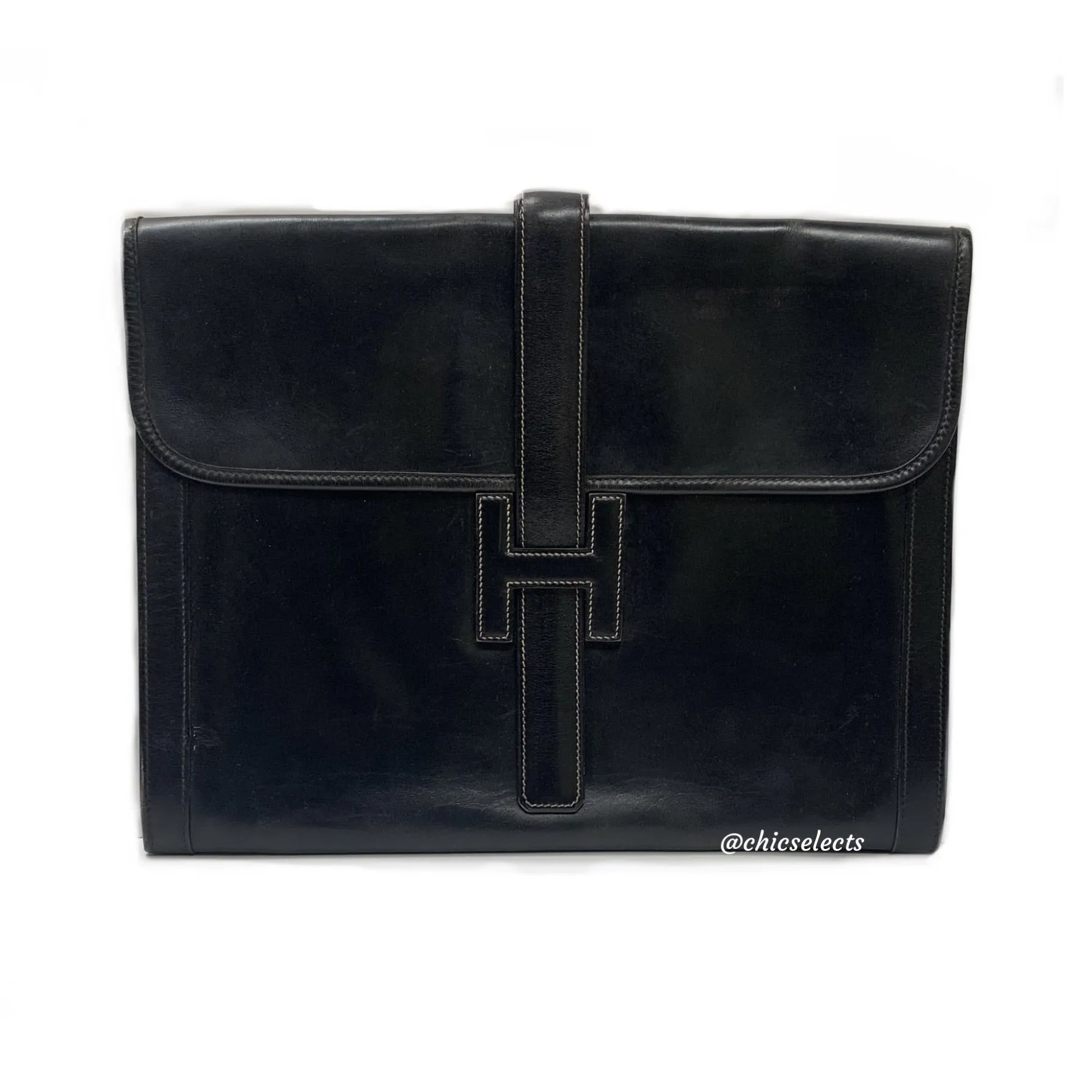 HERMS VINTAGE JIGE GM CALF LEATHER CLUTCH ENVELOPE HANDBAG