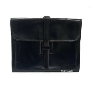 HERMS VINTAGE JIGE GM CALF LEATHER CLUTCH ENVELOPE HANDBAG