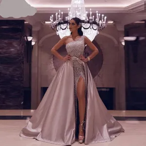 High-end High Split One Shoulder Backless Evening Dress