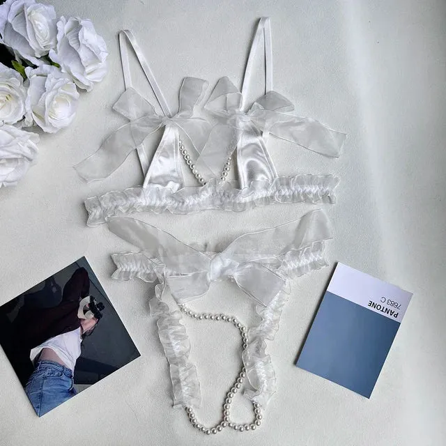 High-end Luxury Open Bra   Thong Beading Luxury Intimate Set