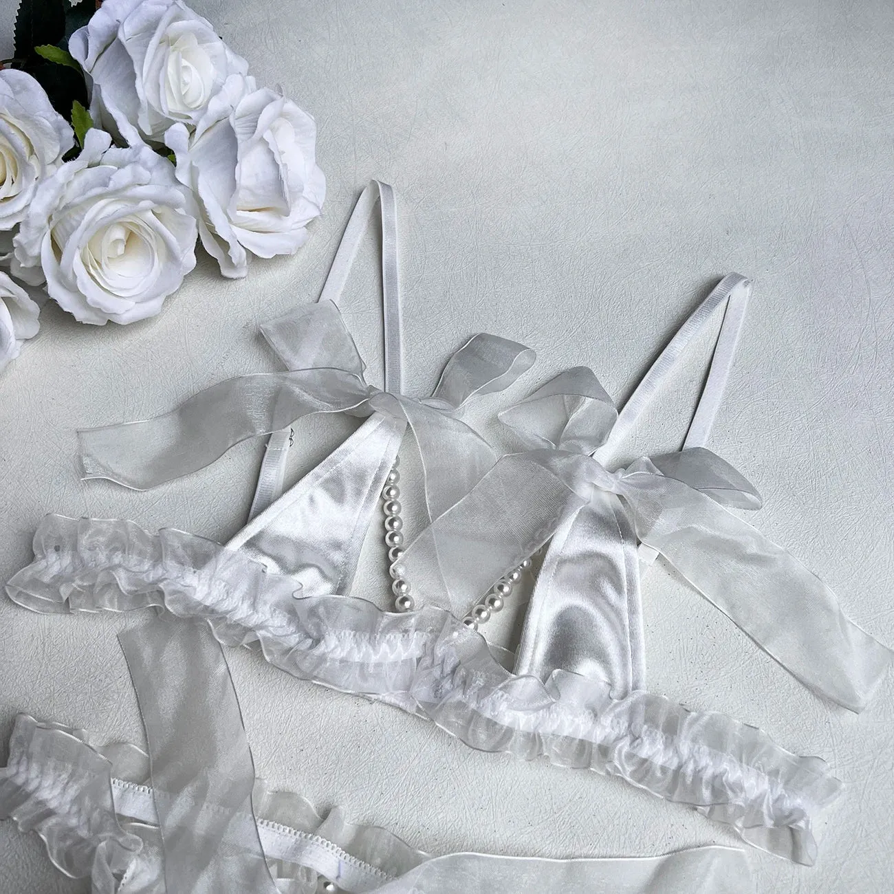 High-end Luxury Open Bra   Thong Beading Luxury Intimate Set