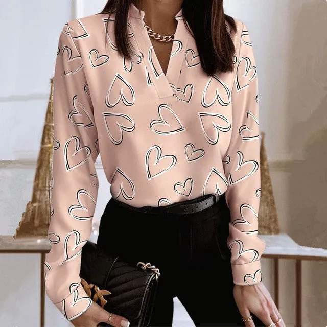 High-end V-Neck Long Sleeve Designer Blouse