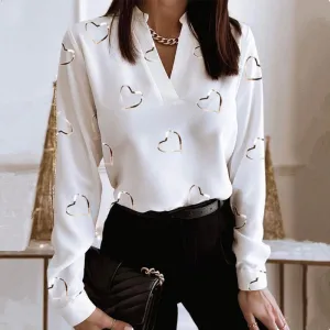 High-end V-Neck Long Sleeve Designer Blouse