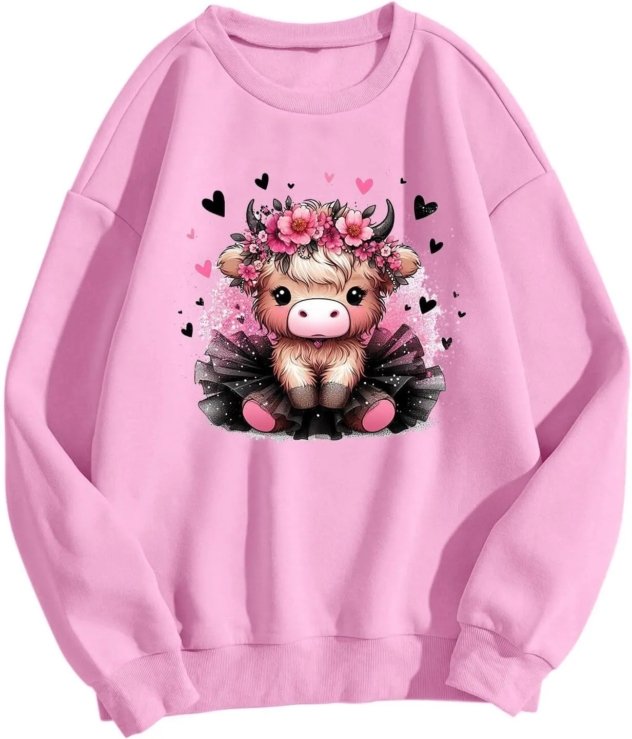Highland Cow Sweatshirts for Women Funny Cute Casusl Loose Hoodies Western Cow Print Shirt Country Western Sweatshirt