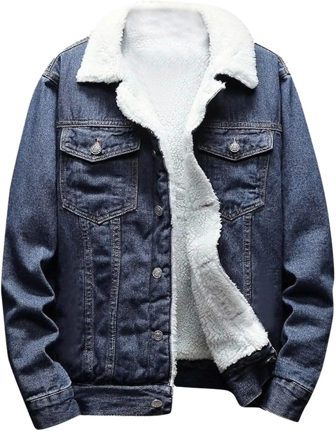 hlysgo Men's Jean Jacket Casual Lapel Sherpa Fleece Lined Thicken Denim Jean Trucker Jacket Coats Slim-Fit Outerwear