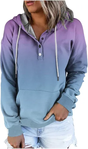 hlysgo Womens Fall Fashion 2024 Hoodies Casual Oversized Sweatshirt Long Sleeve 1/4 Button Up Pullover Gradient Hoodie