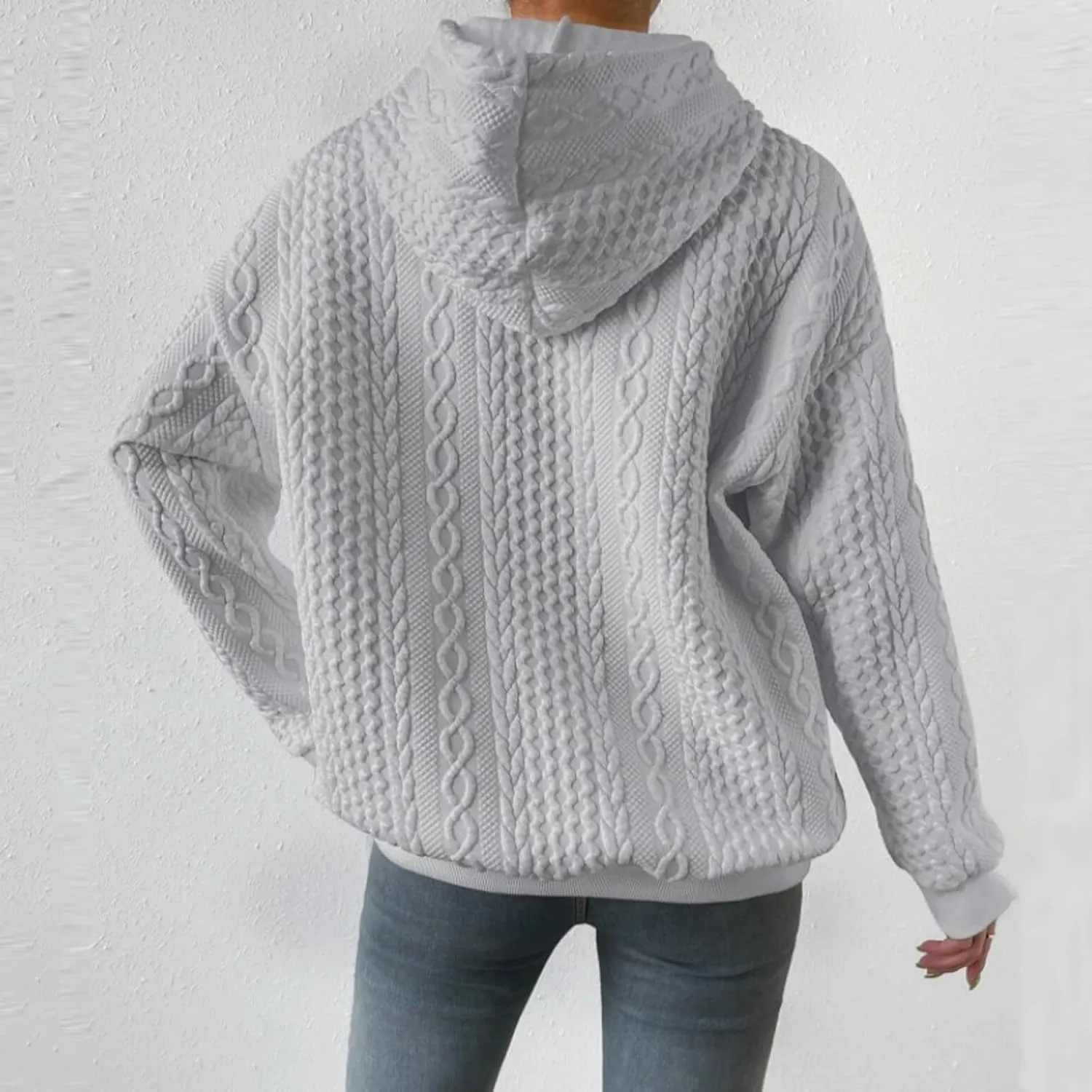 Hoodie Sweaters for Women Cable Knit Slouchy Long Sleeve Oversized Sweatshirt Cozy Chunky Y2K Hoodie Drawstring Pullover Tops