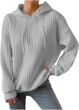 Hoodie Sweaters for Women Cable Knit Slouchy Long Sleeve Oversized Sweatshirt Cozy Chunky Y2K Hoodie Drawstring Pullover Tops
