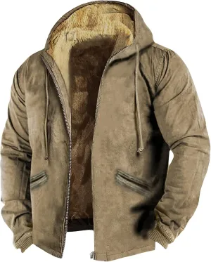 Hoodies for Men Zip Up Sweashirts Flannel Shirt Plaid Zip Up Sherpa Hooded Sweatshirt Warm Winter Coat