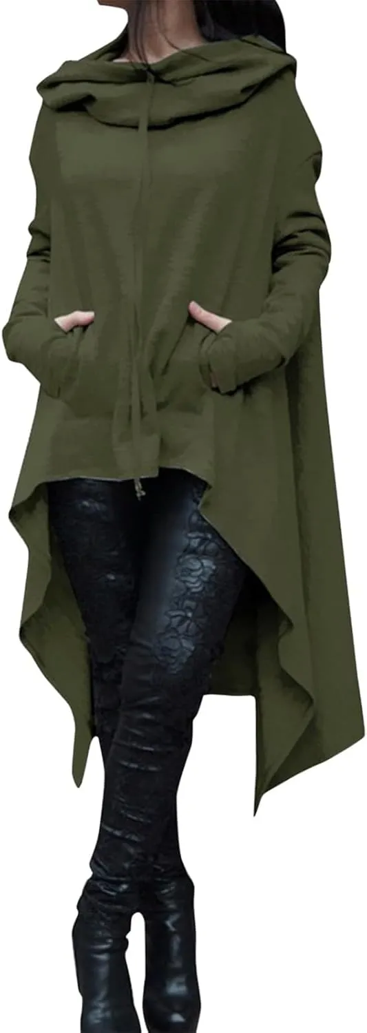 Hoodies for Women Trendy Cowl Neck Hi-Low Hem Sweatshirts Casual Long Sleeve Asymmetric Long Fall Hoodie with Pockets