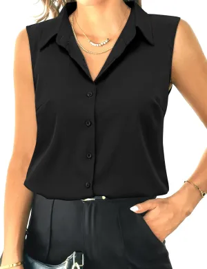 HOTOUCH Womens Sleeveless Button Down Shirt Tops V Neck Business Casual Collared Blouses Tank Top