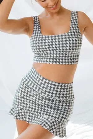 Houndstooth Feminine Ruffle Hem Bikini