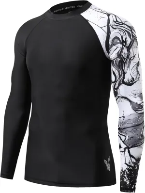 HUGE SPORTS Men's Swim Shirts Long Sleeve UPF 50  Rash Guard Sun Shirts UV Sun Protection