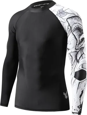 HUGE SPORTS Men's Swim Shirts Long Sleeve UPF 50  Rash Guard Sun Shirts UV Sun Protection