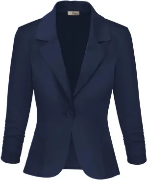 Hybrid & Company Women's Lightweight Casual Work Office Stretch Ponte Cardigan Blazer Jacket Made in USA