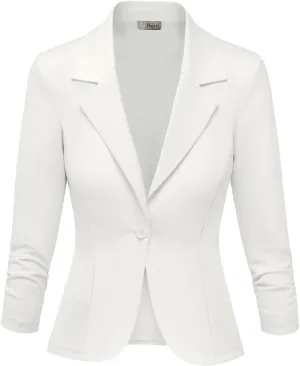 Hybrid & Company Women's Lightweight Casual Work Office Stretch Ponte Cardigan Blazer Jacket Made in USA