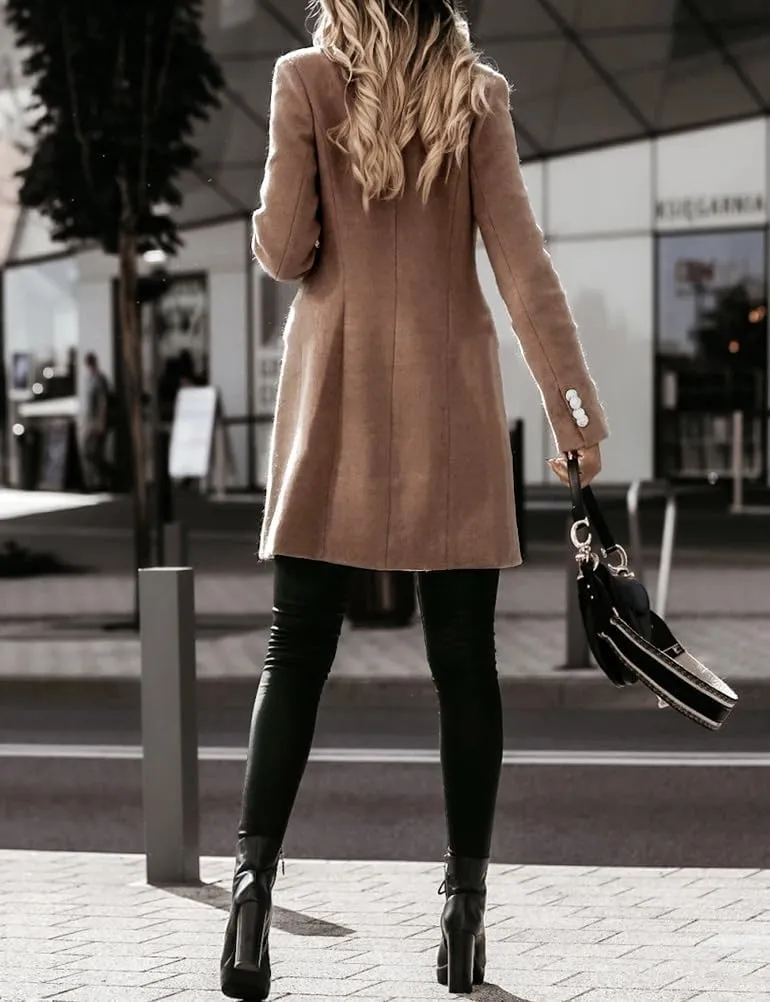 IDEALSANXUN Womens Fall Winter Double Breasted Wool Trench Coat Jackets