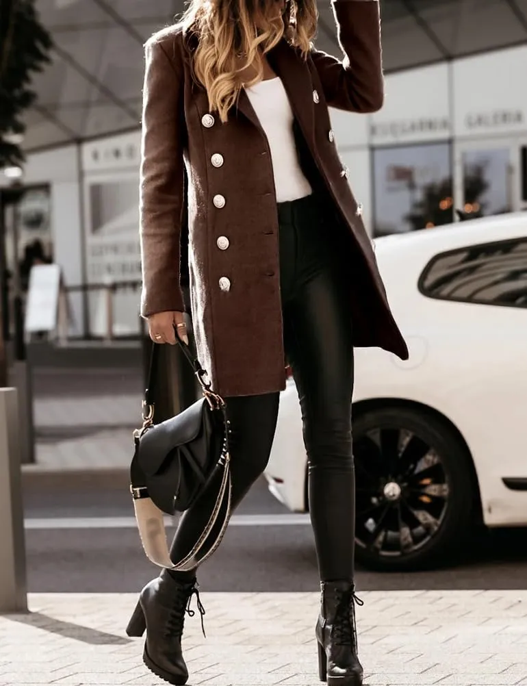 IDEALSANXUN Womens Fall Winter Double Breasted Wool Trench Coat Jackets