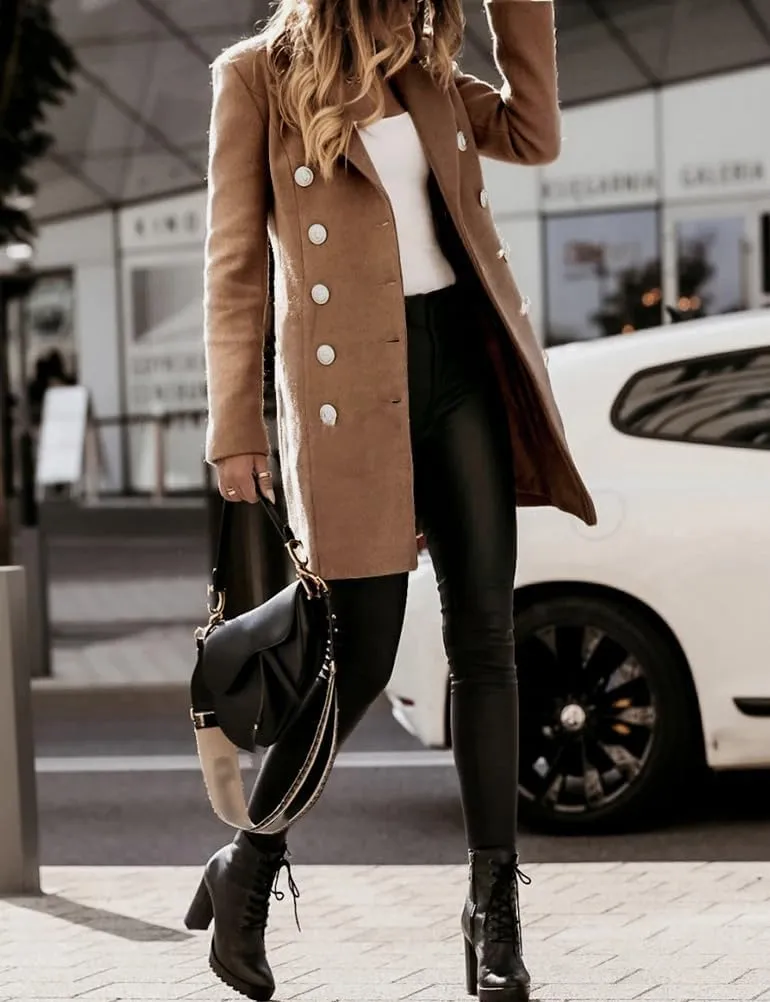IDEALSANXUN Womens Fall Winter Double Breasted Wool Trench Coat Jackets