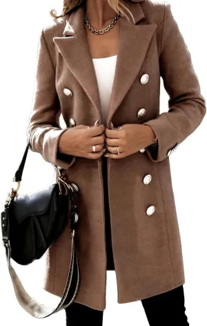 IDEALSANXUN Womens Fall Winter Double Breasted Wool Trench Coat Jackets