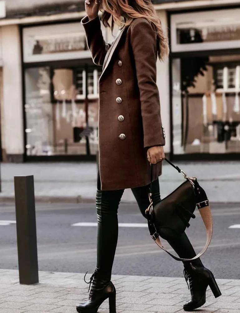 IDEALSANXUN Womens Fall Winter Double Breasted Wool Trench Coat Jackets