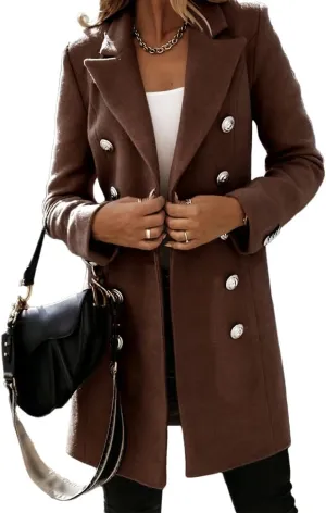 IDEALSANXUN Womens Fall Winter Double Breasted Wool Trench Coat Jackets