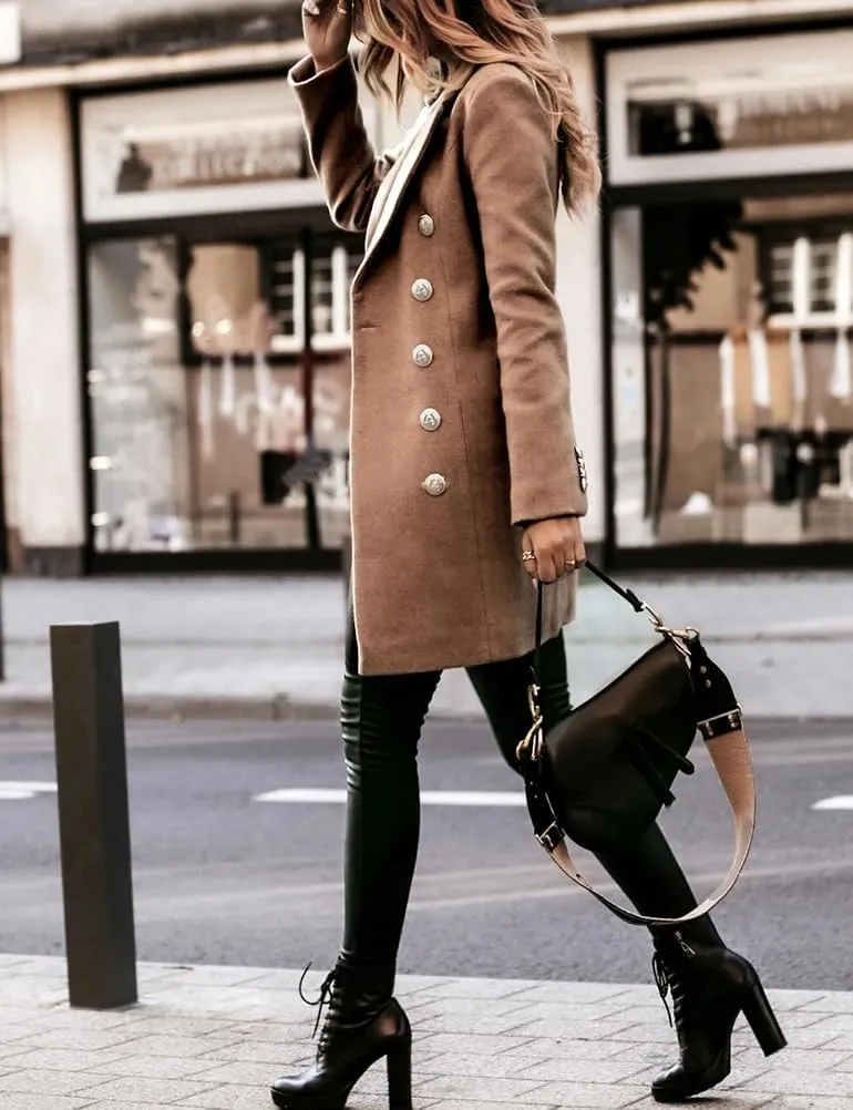 IDEALSANXUN Womens Fall Winter Double Breasted Wool Trench Coat Jackets