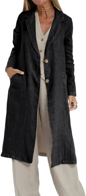 IDEALSANXUN Womens Long Linen Blazer Jackets Casual Lightweight Trench Coat